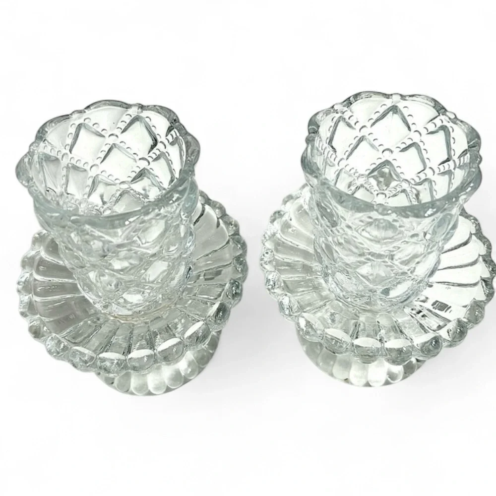 Set of 4 Retired Vintage PartyLite Quilted Pattern Crystal Candle Holders P9246 - Picture 9 of 11